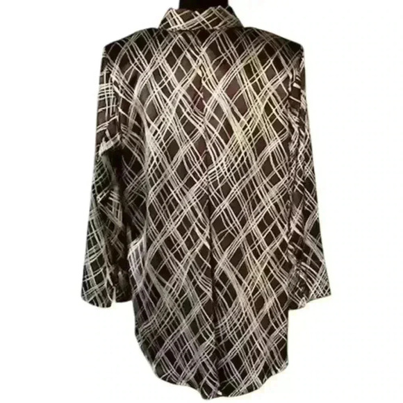 Susan Graver Size Small Button Up Collared 3/4 Sleeve Top, Brown and Cream - Picture 2 of 3